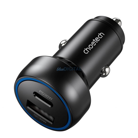 Choetech TC0014 USB-C USB-A PD 60W încărcător auto cu iluminare LED din spate - negru