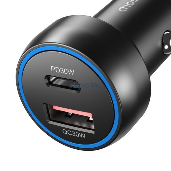 Choetech TC0014 USB-C USB-A PD 60W încărcător auto cu iluminare LED din spate - negru