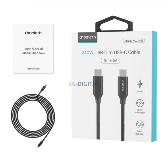 Cablu de încărcare și date Choetech USB-C - USB-C PD3.1 240W 480 Mbps 2m negru (XCC-1036)