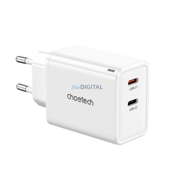 Choetech PD6013 2x USB-C PD 65W GaN încărcător de perete - alb