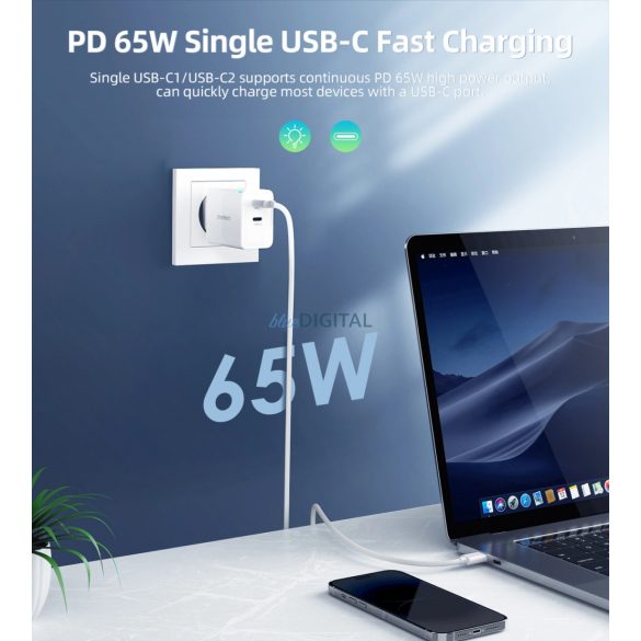 Choetech PD6013 2x USB-C PD 65W GaN încărcător de perete - alb