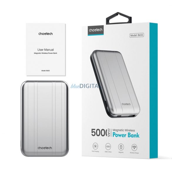 Choetech B655 mini powerbank magnetic wireless 5000mAh - argintiu