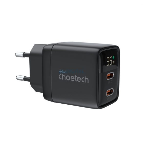 Choetech PD6051 USB-C USB-C PD 35W GaN încărcător de perete cu afișaj - negru