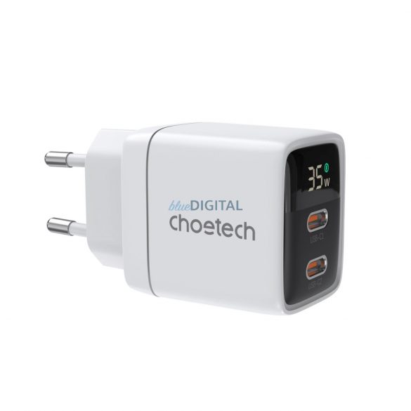 Choetech PD6051 2x USB-C PD 35W GaN încărcător de perete cu afișaj - alb