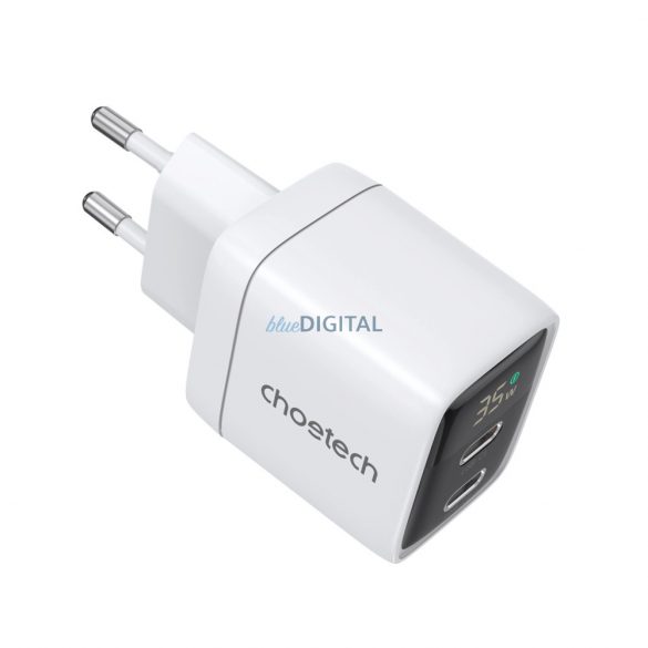 Choetech PD6051 2x USB-C PD 35W GaN încărcător de perete cu afișaj - alb