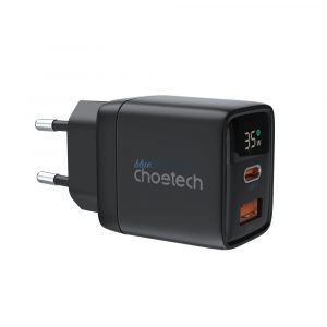 Choetech PD6052 USB-C USB-A PD 35W GaN încărcător de perete cu afișaj - negru