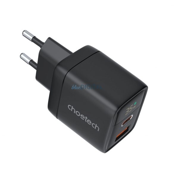 Choetech PD6052 USB-C USB-A PD 35W GaN încărcător de perete cu afișaj - negru