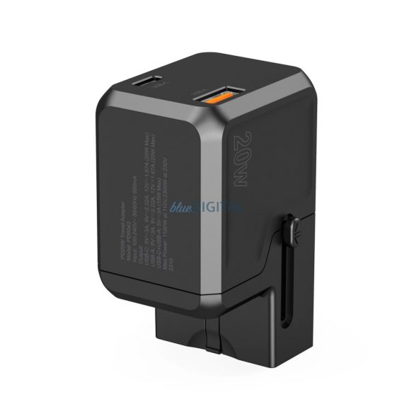 Choetech PD6038 USB-C USB-A PD 20W încărcător de călătorie USA EU UK AU - Negru