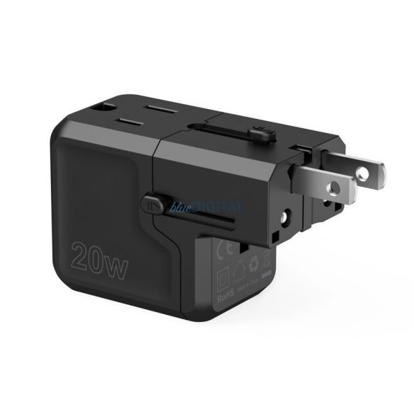 Choetech PD6038 USB-C USB-A PD 20W încărcător de călătorie USA EU UK AU - Negru