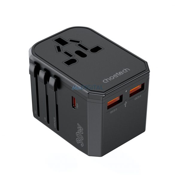 Încărcător de călătorie Choetech PD6041 USB-C USB-A PD 30W cu 4 mufe US EU UK AU - Negru