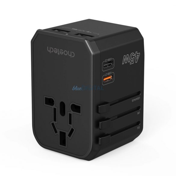 Choetech PD6045 USB-C USB-A 45W GaN încărcător de călătorie cu mufe US EU UK AU - Negru