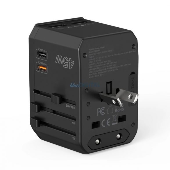 Choetech PD6045 USB-C USB-A 45W GaN încărcător de călătorie cu mufe US EU UK AU - Negru