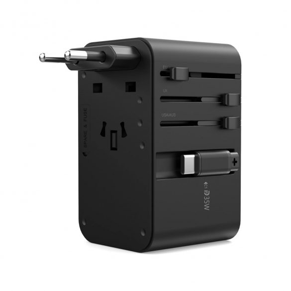 Adaptor de călătorie Choetech PD5020 35W EU/US/AUS/UK cu cablu USB-C încorporat - negru