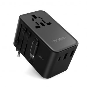 Adaptor de călătorie Choetech PD5021 45W EU/US/AUS/UK cu cablu USB-C încorporat - negru