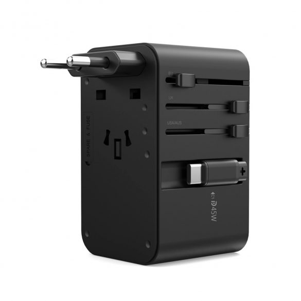 Adaptor de călătorie Choetech PD5021 45W EU/US/AUS/UK cu cablu USB-C încorporat - negru