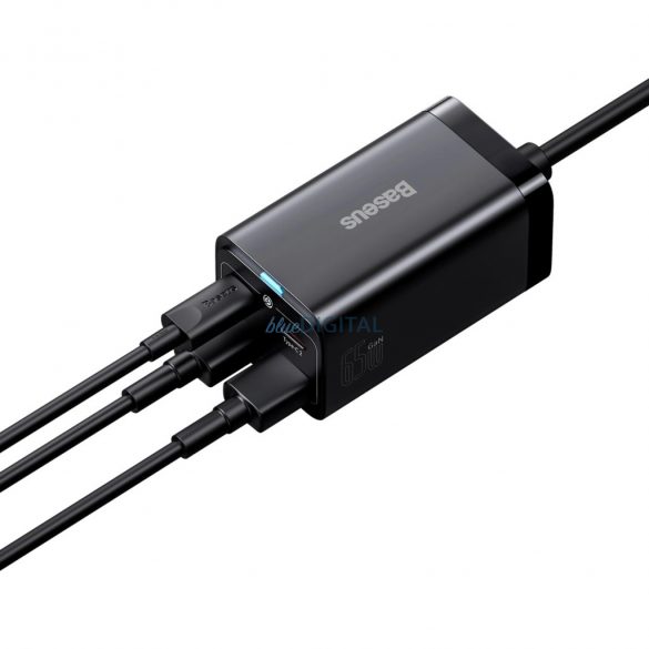 Baseus CCGP040101 Încărcător de putere cu 2xUSB-A și 2xUSB-C GaN3 65W PD QC4.0 1m - negru