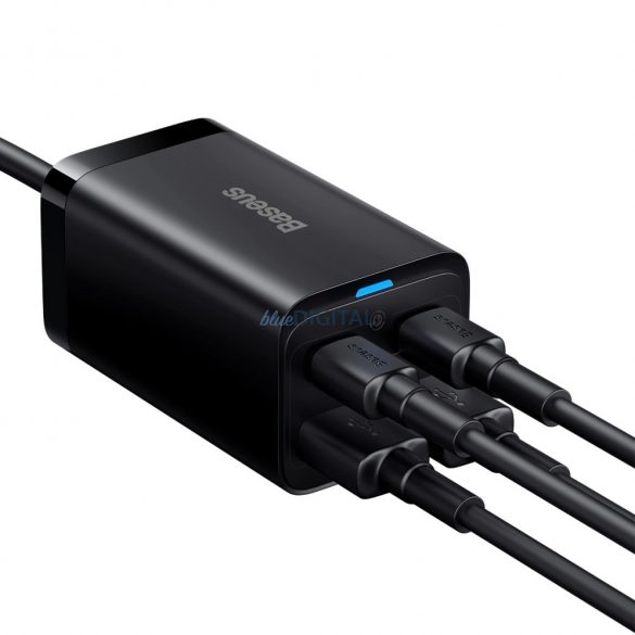 Baseus CCGP040101 Încărcător de putere cu 2xUSB-A și 2xUSB-C GaN3 65W PD QC4.0 1m - negru