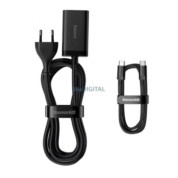 Baseus CCGP040101 Încărcător de putere cu 2xUSB-A și 2xUSB-C GaN3 65W PD QC4.0 1m - negru