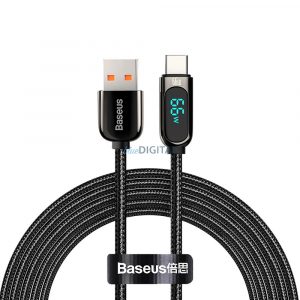 Baseus Display Incarcare Rapida Date USB-A / USB-C 66W Cablu 1 m - negru