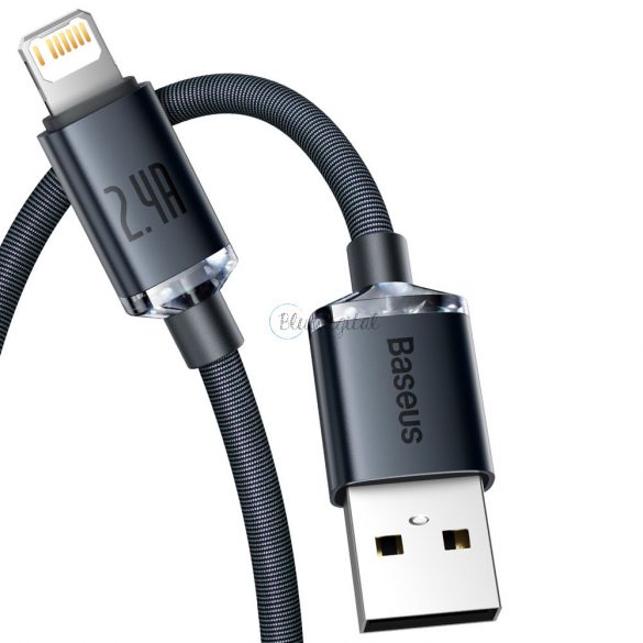 Cablu de date de încărcare rapidă din seria Baseus crystal shine USB tip A la Lightning 2.4A 1.2m negru (CAJY000001)