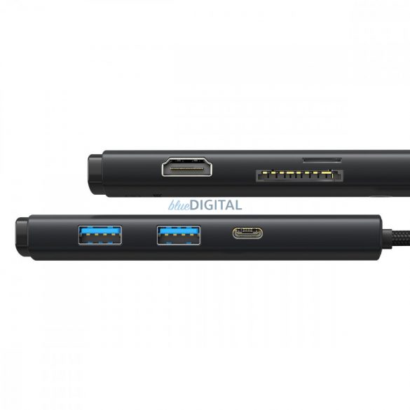 HUB multifuncțional din seria Baseus Lite USB tip C - 2 x USB 3.0 / USB tip C / HDMI 1,4 / SD / TF negru (WKQX050001)