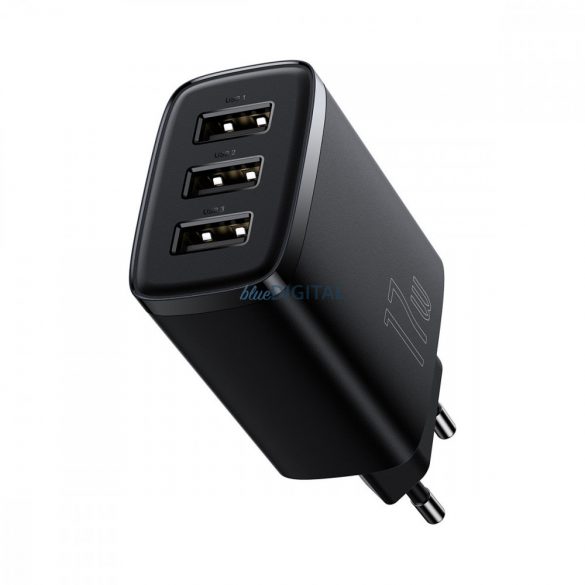 Baseus Încărcător compact 3x USB 17W negru (CCXJ020101)