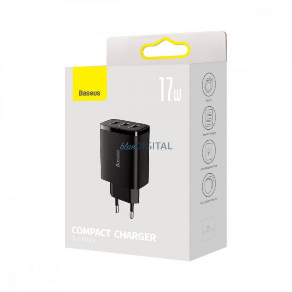 Baseus Încărcător compact 3x USB 17W negru (CCXJ020101)