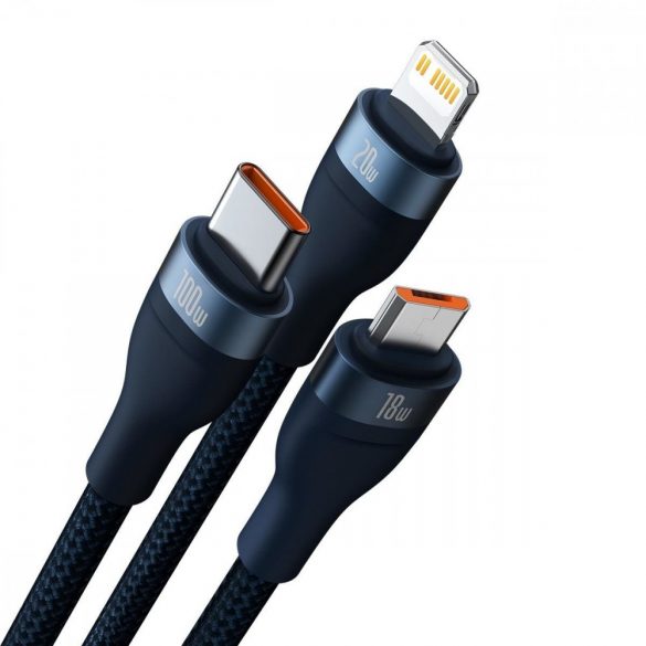 Cablu USB tip C / USB tip A Baseus Flash Series II - USB tip C / Lightning / micro USB 100 W 1,2 m albastru (CASS030103)