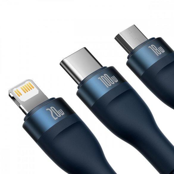 Cablu USB tip C / USB tip A Baseus Flash Series II - USB tip C / Lightning / micro USB 100 W 1,2 m albastru (CASS030103)