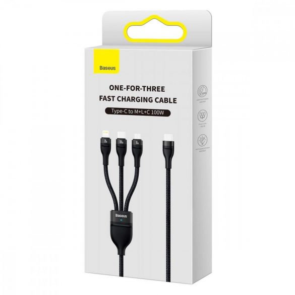 Cablu USB tip C / USB tip A Baseus Flash Series II - USB tip C / Lightning / micro USB 100 W 1,5 m negru (CASS030201)