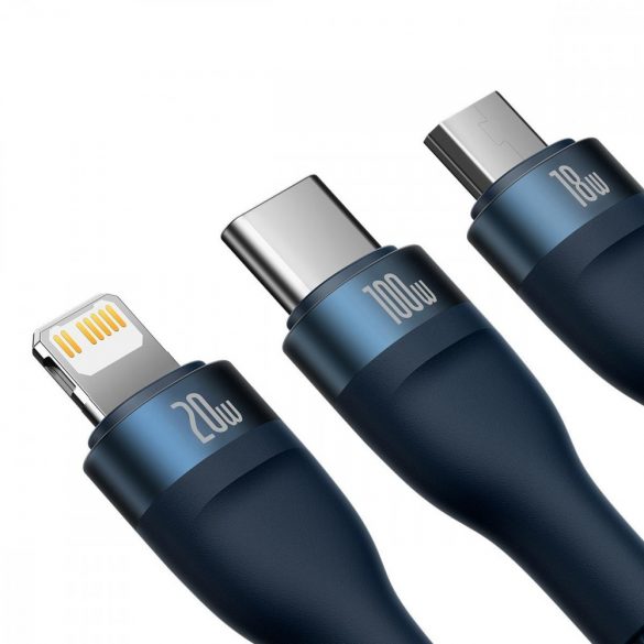 Baseus Flash Series II USB Type C / USB Type A cablu - USB Type C / Lightning / micro USB 100 W 1.5 m albastru (CASS030203)