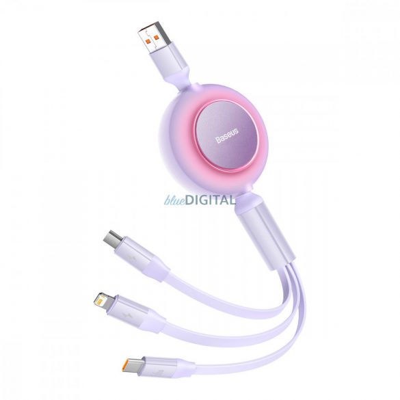 Cablu retractabil Baseus Bright Mirror 2 3in1 USB tip A - micro USB + Lightning + USB tip C 66W 1,1 m violet (CAMJ010105)