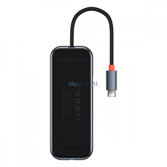 Stație de andocare HUB Baseus AcmeJoy cu 6 porturi (USB-C la USB-C PD și date / 2xUSB3.0 / USB2.0 / HDMI / RJ45) gri închis (WKJZ010013)