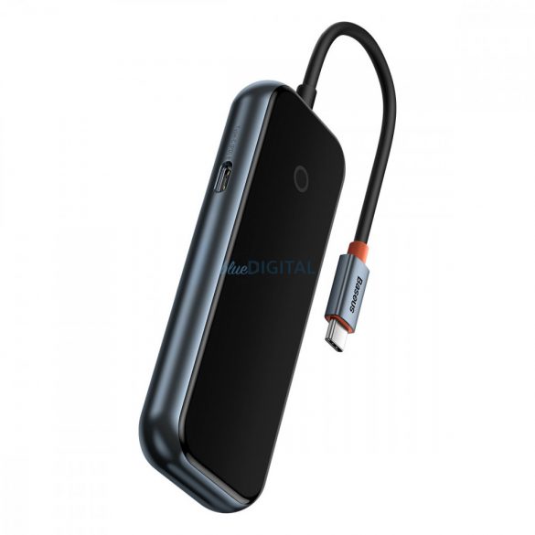 Stație de andocare HUB Baseus AcmeJoy cu 6 porturi (USB-C la USB-C PD și date / 2xUSB3.0 / USB2.0 / HDMI / RJ45) gri închis (WKJZ010013)