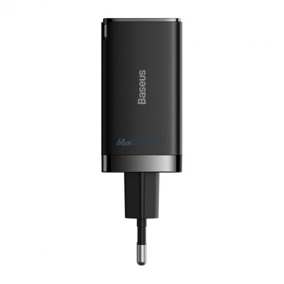 Baseus CCGP120201 Încărcător AC cu conexiune 1xUSB-A și 2xUSB-C și cablu Type-C - Type-C 1m GaN 65W - negru