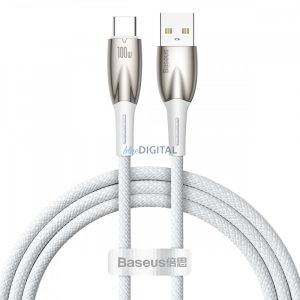 Cablu de încărcare rapidă Baseus Glimmer Series USB-A - USB-C 100W 480Mbps 1m alb