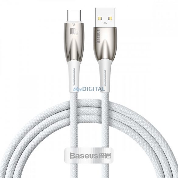 Cablu de încărcare rapidă Baseus Glimmer Series USB-A - USB-C 100W 480Mbps 1m alb