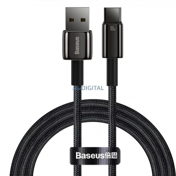 Cablu Baseus Tungsten Gold USB-A - USB-C 480Mb/s 100W 1m negru (CAWJ000001)