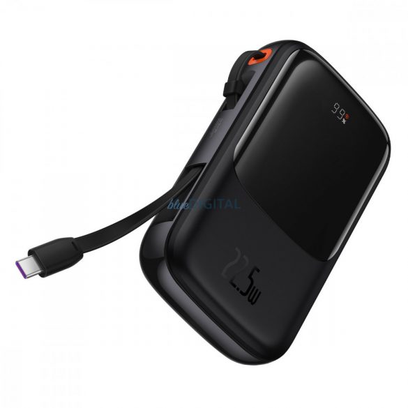 Powerbank Baseus Qpow Digital Display cu încărcare rapidă 10000mAh 22,5W QC/PD/SCP/FCP cu cablu USB-C încorporat negru