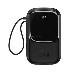 Baseus Qpow Digital Display powerbank 20000mAh 20W QC cu cablu Lightning încorporat - negru