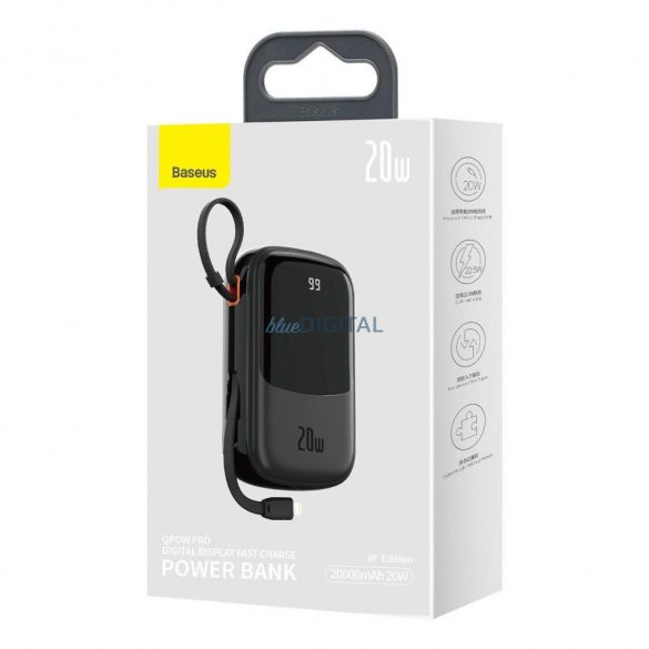 Baseus Qpow Digital Display powerbank 20000mAh 20W QC cu cablu Lightning încorporat - negru