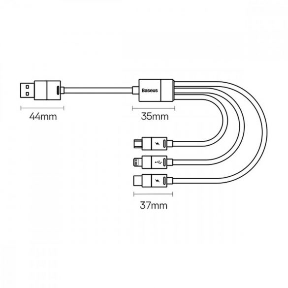 Cablu USB 3in1 - micro USB / Lightning / USB C 3.5A 1.2m Baseus StarSpeed ​​- negru