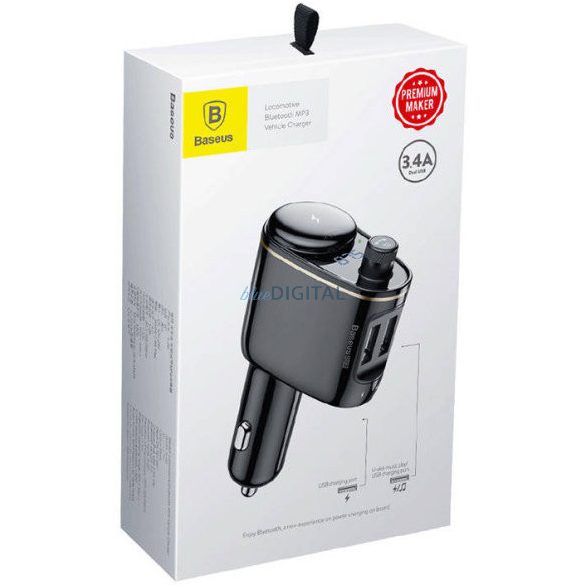 Transmițător FM pentru mașină Baseus S-06 Bluetooth/USB (Ediție de peste mări) - negru