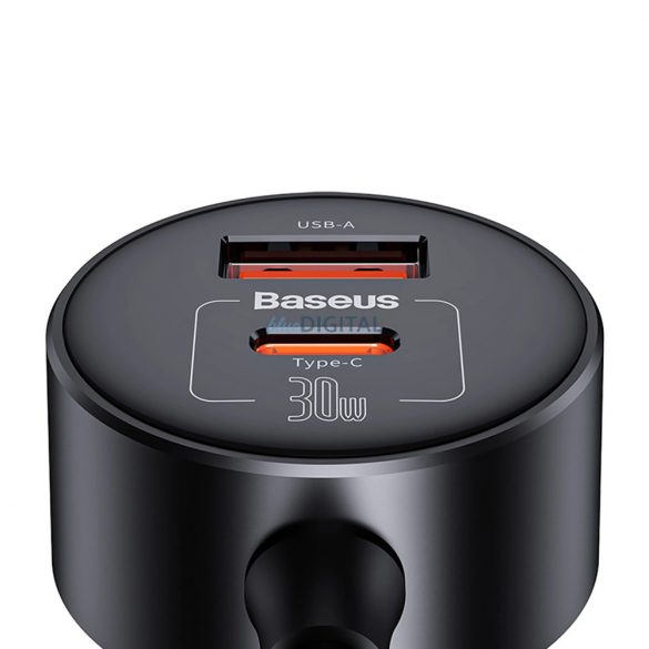 Adaptor pentru brichetă Baseus High Efficiency Pro 2x cu încărcător USB-A USB-C 30W - negru