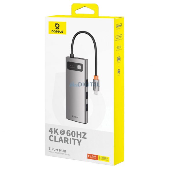 HUB 7in1 Baseus Metal Gleam Series USB-C la USB-C PD / 3x USB-A / HDMI / SD TF - gri