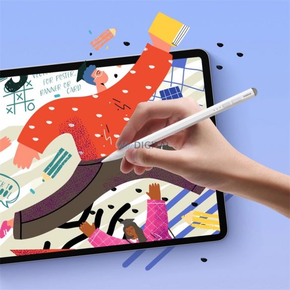 Stylus cu vârf activ Baseus Smooth Writing 2 pentru iPad cu cablu USB-C și vârf înlocuibil - alb