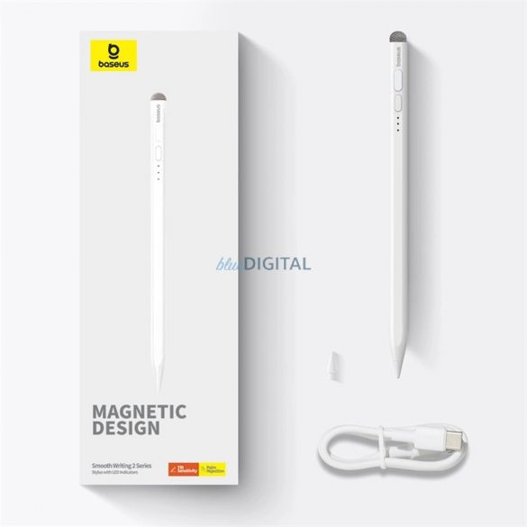 Stylus cu vârf activ Baseus Smooth Writing 2 pentru iPad cu cablu USB-C și vârf înlocuibil - alb