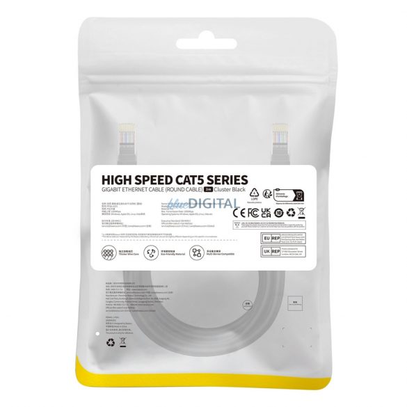 Cablu Ethernet Baseus High Speed ​​​​Cat 5 RJ-45 1000Mb/s 3m rotund - negru