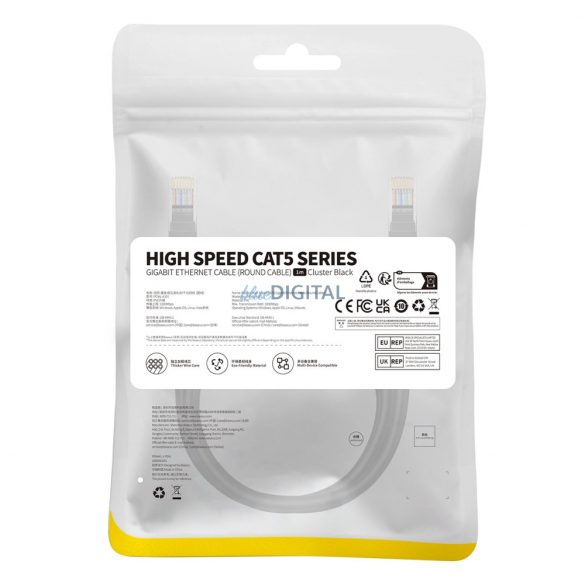 Cablu Ethernet RJ-45 Baseus de mare viteză Cat 5 1000Mb/s rotund 1m - negru