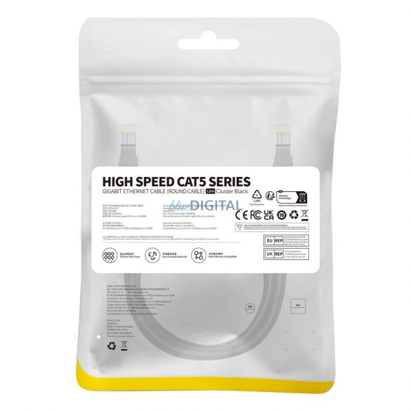 Cablu Ethernet RJ-45 Baseus de mare viteză Cat 5 1000 Mb/s rotund 1,5 m - negru